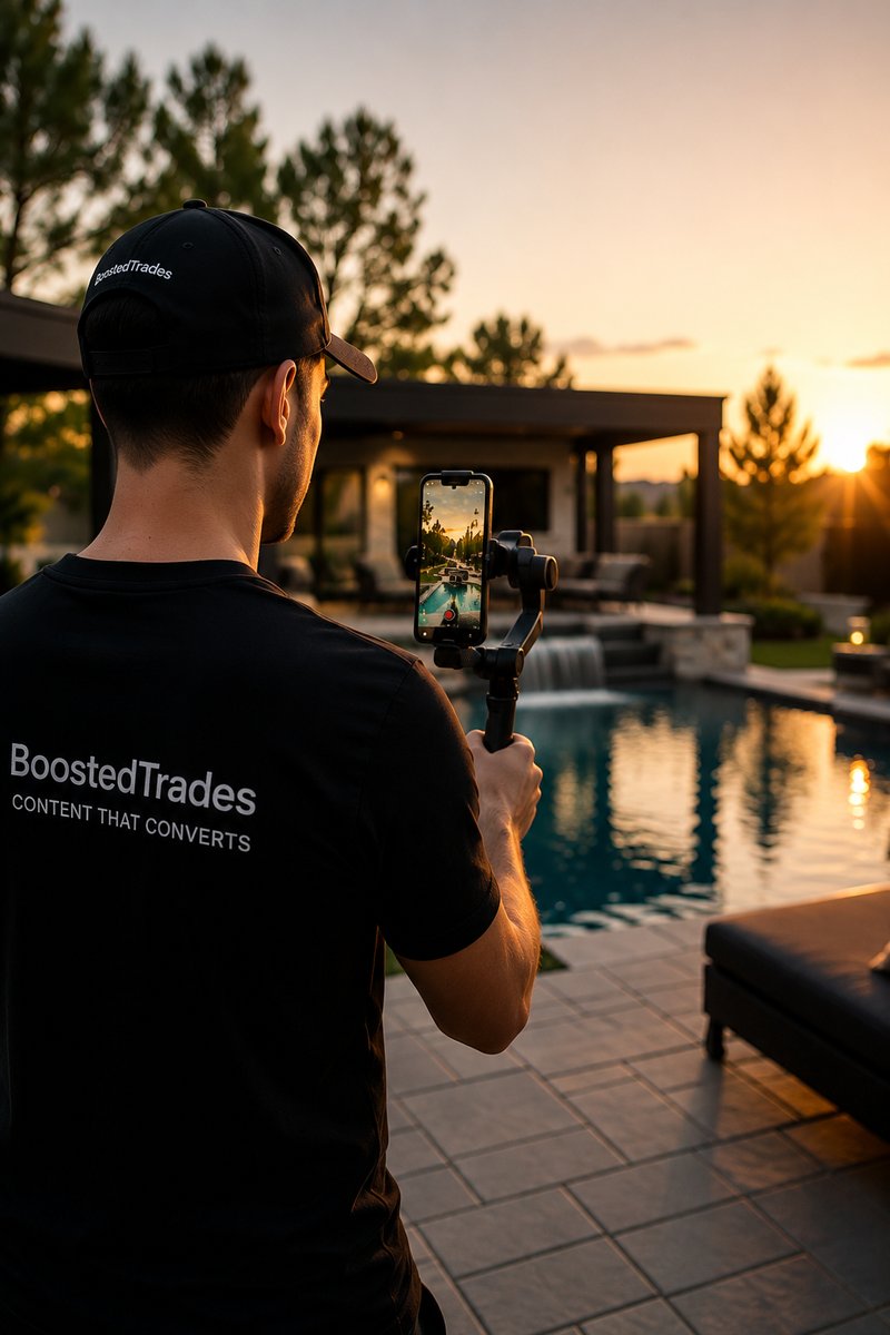 BoostedTrades creator filming a premium outdoor space at golden hour